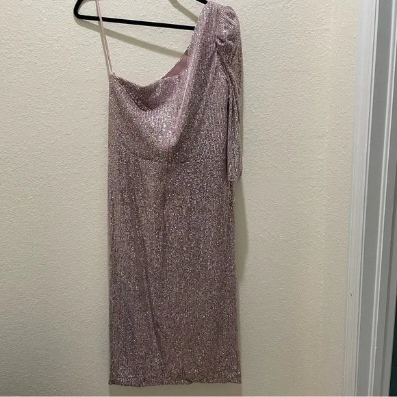 NEW Ienna for Macduggal SEQUINED ONE SHOULDER FAUX WRAP DRESS mauve multicolor